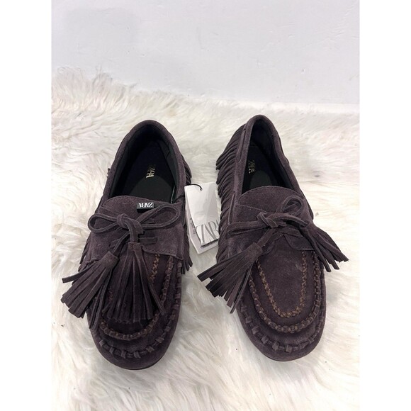 ZARA Woman NWT SS25 Brown Suede Fringe Loafers Shoes Size US 6 EU 36 3507/510 - Picture 8 of 15